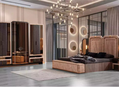 Complete e bedroom furniture luxury bed set 4 pieces double bed beige fabric